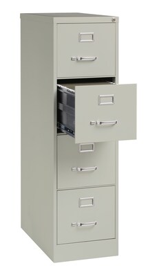 Hirsh Commercial 4-Drawer Vertical File Cabinet, Letter Size, Lockable, 52"H x 15"W x 26.5"D, Light Gray (14029)