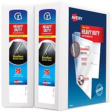 Avery Heavy Duty 3 3-Ring View Binders, Slant Ring, White, 2/Pack (79791)