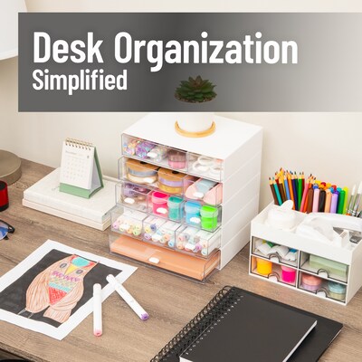 Mind Reader 11-Compartment Plastic Desk Organizer, White (ORG-WHT)