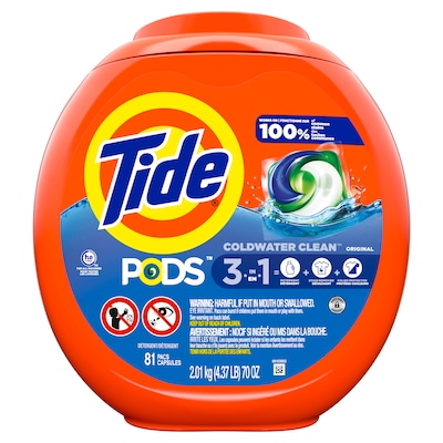 Tide PODS 3-in-1 Laundry Detergent Capsules, Original Scent, 62 oz., 81 Capsules, 4/Carton (93045CT)