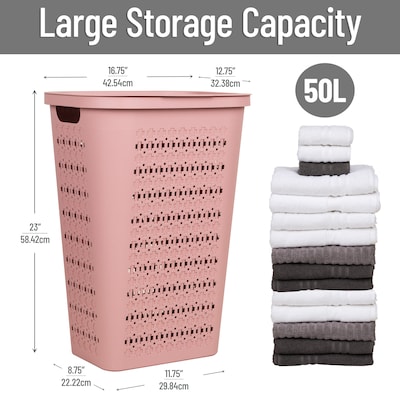 Mind Reader Slim Tapered Hamper with Lid, Plastic, Pink (SWHAMP50-PNK)