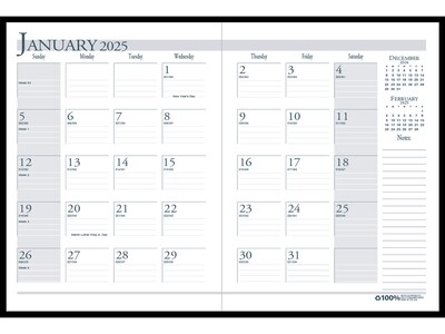 2025 House of Doolittle 8.5 x 11 Monthly Planner, Leatherette Cover, Black (26002-25)