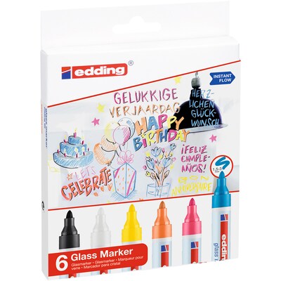 edding 95 Series Water BasedGlass Marker, Assorted Colors, 6/Pack (EDD4956)