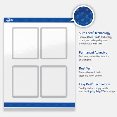 Avery Laser/Inkjet Rectangle Multipurpose Labels, 4" x 3-1/3", White, 80/Pack (S00-F37)