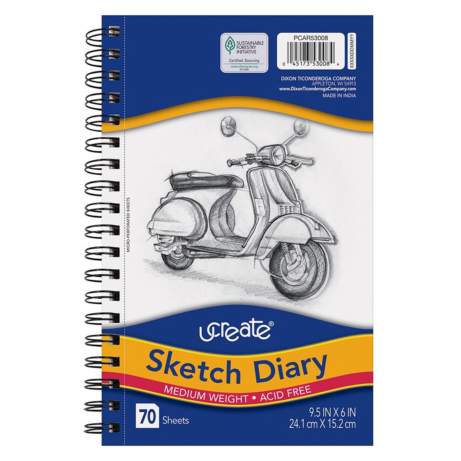 uCreate 6 x 9.5 Spiral Bound Sketch Book, 70 Sheets/Book, 6/Bundle (PACCAR53008-6)
