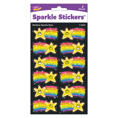 Trend Enterprises Rainbow Stars Sparkle Stickers, Multicolored, 24/Pack, 6/Packs/Bundle (T-46307-6)