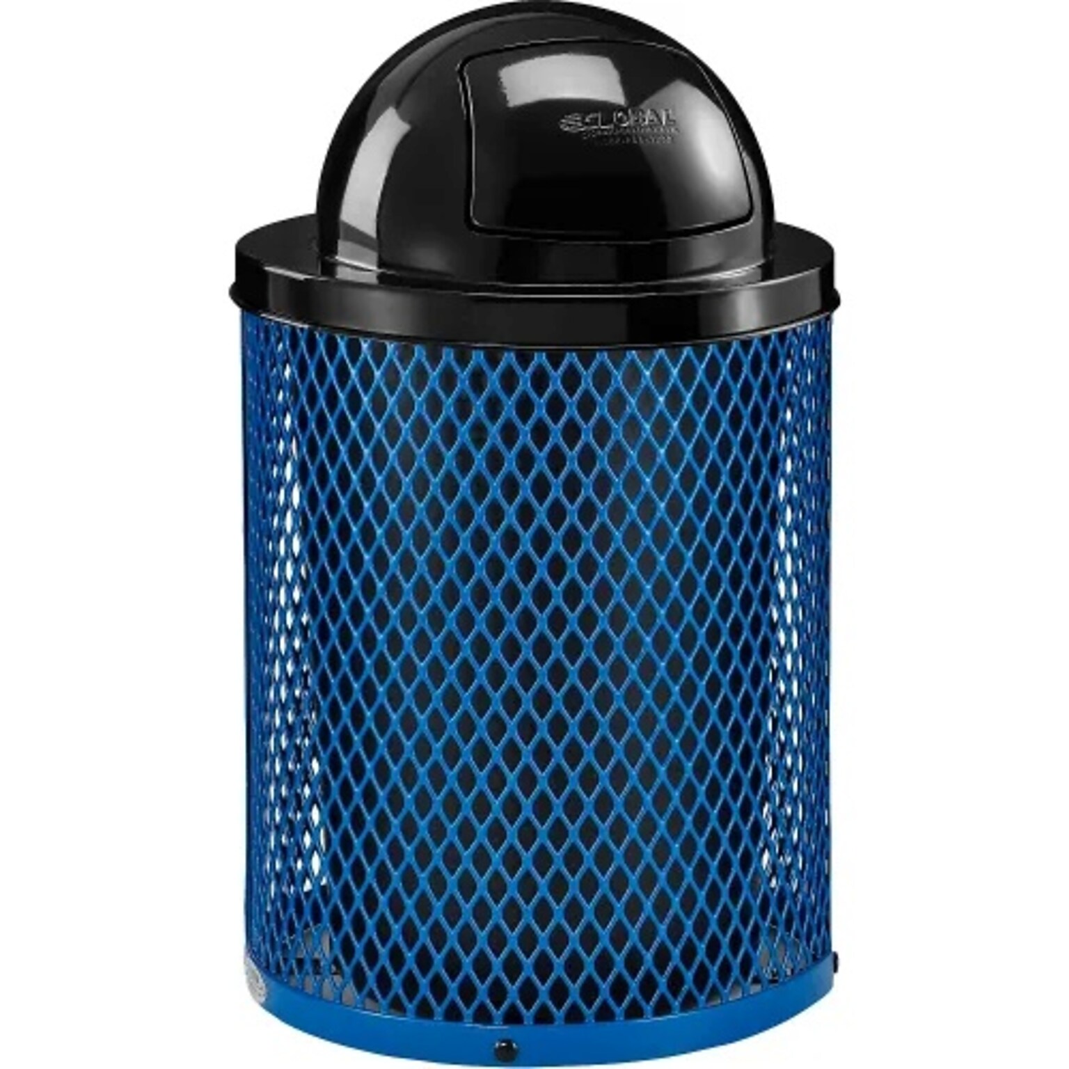 Global Industrial Outdoor Steel Diamond Trash Can w/ Dome Lid, 36 Gallon, Blue (261948BL)