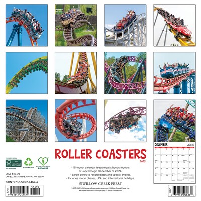 2025 Willow Creek Roller Coasters 12 x 12 Monthly Wall Calendar (44674)