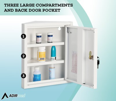 Viva Comfort Steel 2-Shelf Corner Mount Locking Medicine Medical Cabinet, 0.9 cu. ft., White (ADI999-01-1-MK)