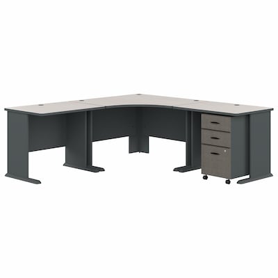 Bush Business Furniture Cubix 84"W Corner Desk with Mobile File Cabinet, Slate/White Spectrum (SRA041SLSU)