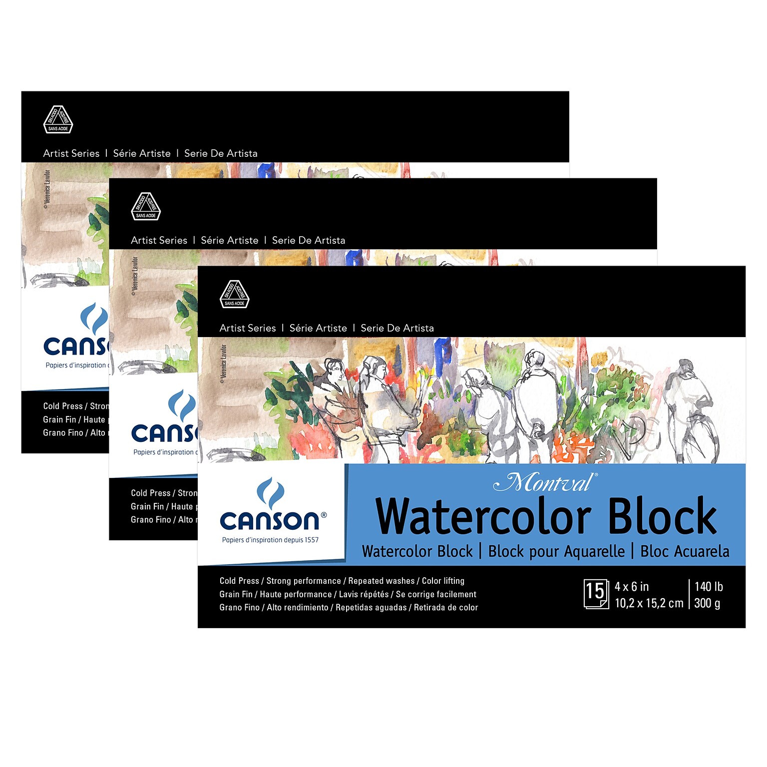 Canson Artist Series 4 x 6 Montval Watercolor Block, 15 Sheets/Pad, 3/Bundle (MCXC100511061-3)