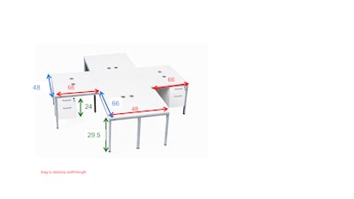 Boss Office Products Simple System 66W L-Shaped Desk with Pedestal, White, 4/Set (SGSD019-102-WT)