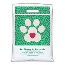 Medical Arts Press® Veterinary Personalized Large 2-Color Supply Bags; 9 x 13, Paw Print w/Heart, 1