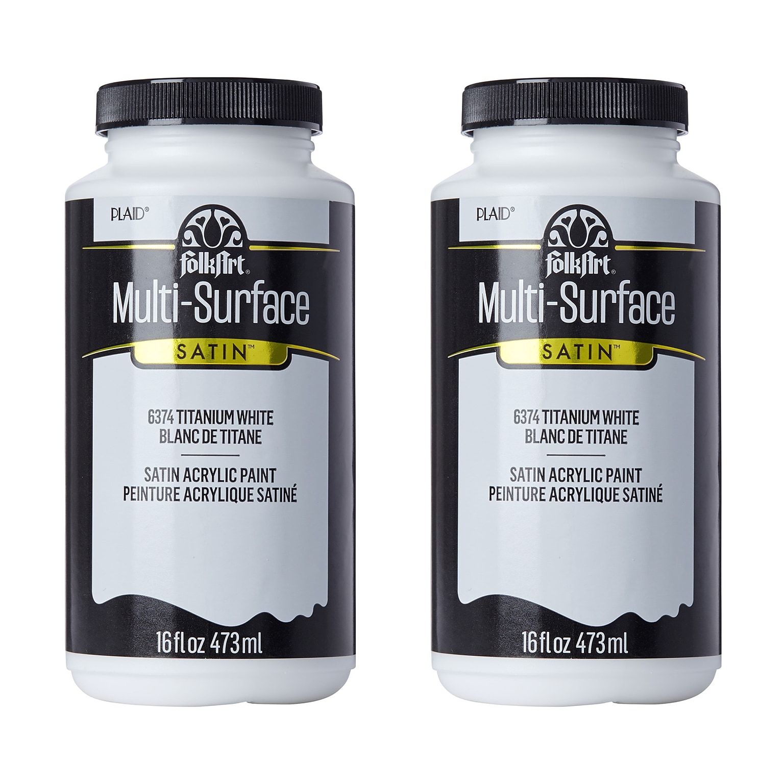 FolkArt Acrylic Paint Multi-Surface Satin, 16oz., Titanium White, 2/Pack (FLK6374-2)