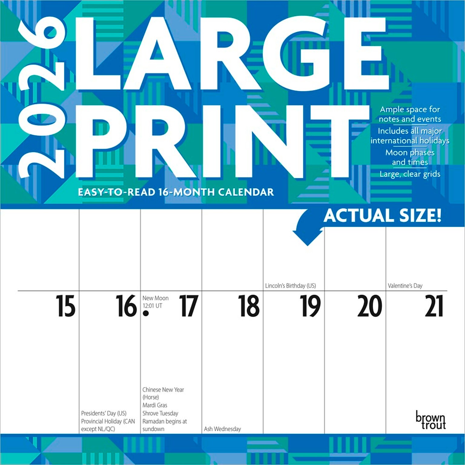2026 BrownTrout Large Print 12 x 12 Monthly Wall Calendar (9798330704330)