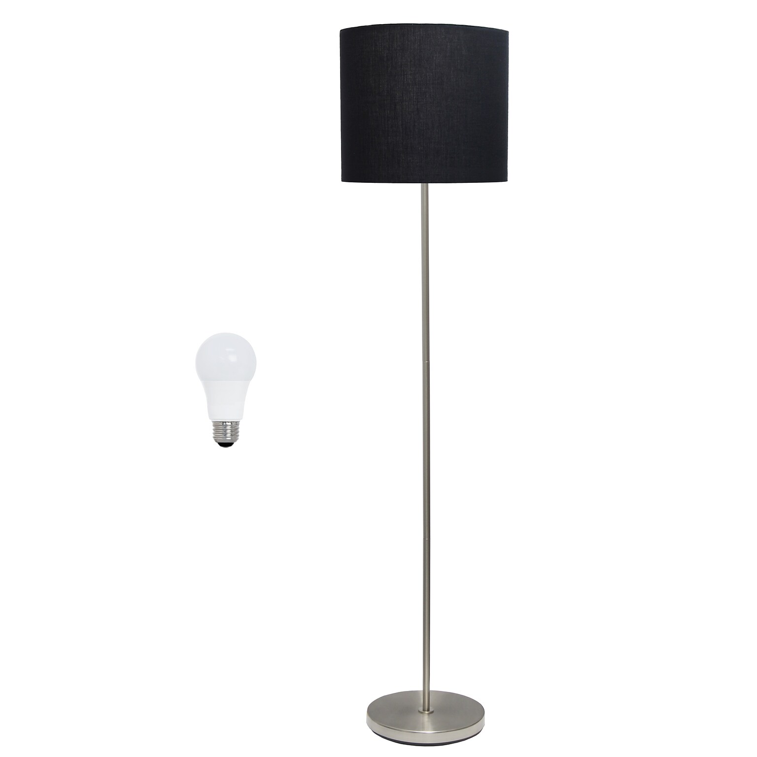 Creekwood Home Vista 57 Contemporary Classic Brushed Nickel Floor Lamp, Feit LED Bulb, Black Shade (CWF-3005-BK-LB)