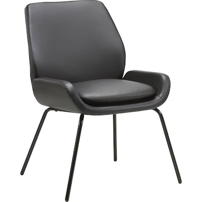 Lorell U-Shaped Bonded Leather Guest Chair with Powder-Coated Legs, Black (LLR68574)