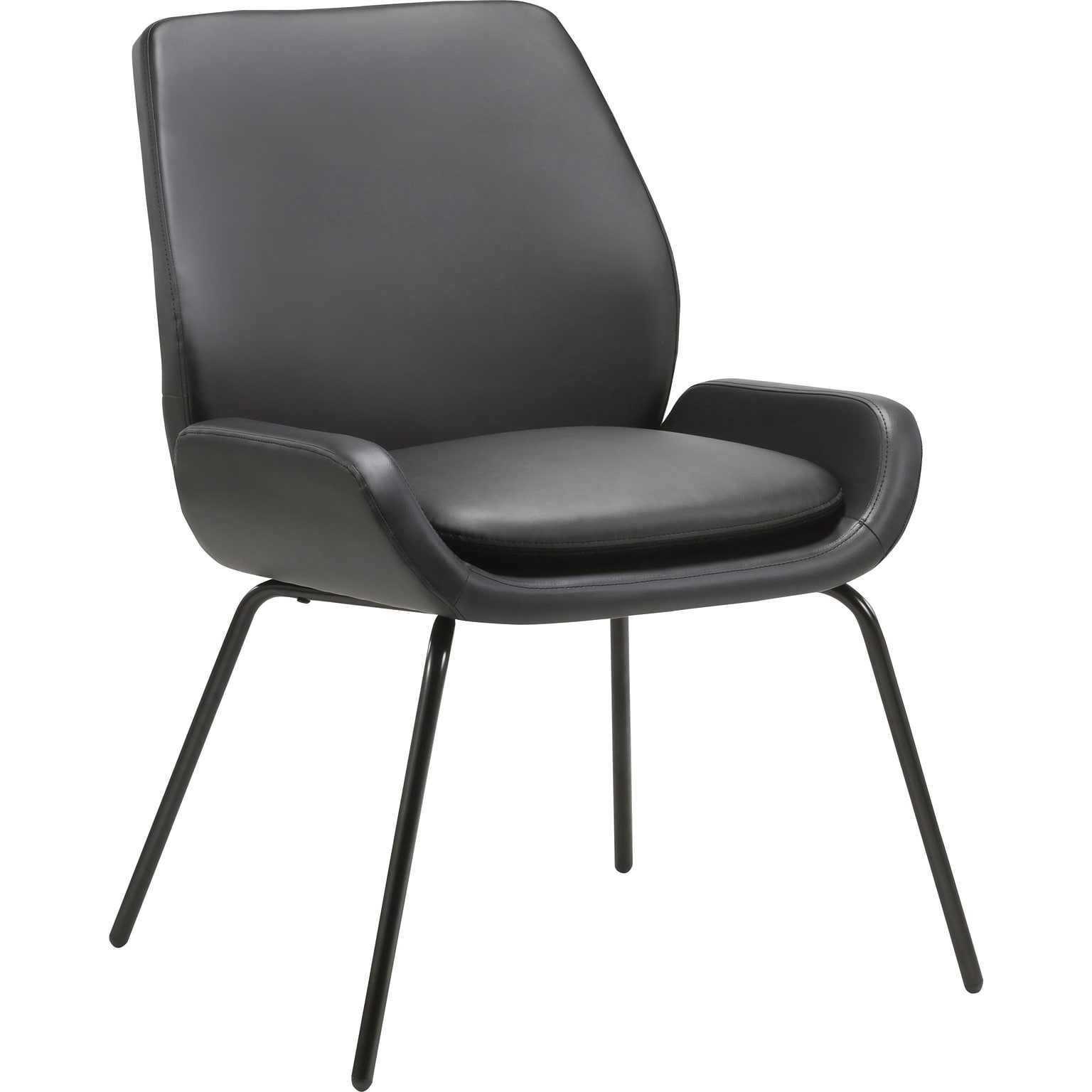 Lorell U-Shaped Bonded Leather Guest Chair with Powder-Coated Legs, Black (LLR68574)