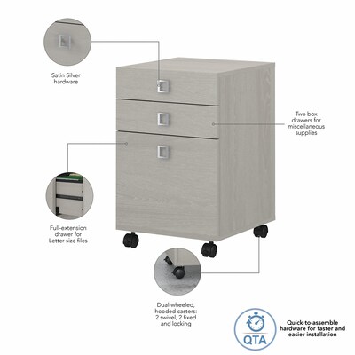 Bush Business Furniture Echo Bow Front Desk, Credenza with Hutch and Mobile File Cabinet, Gray Sand (ECH036GS)
