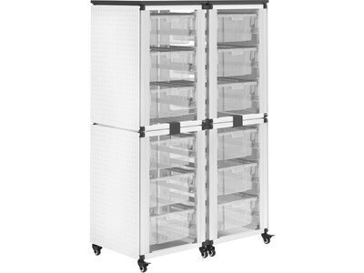 Luxor Mobile 12-Section Stacked Modular Classroom Storage Cabinet, White (MBS-STR-22-12L)