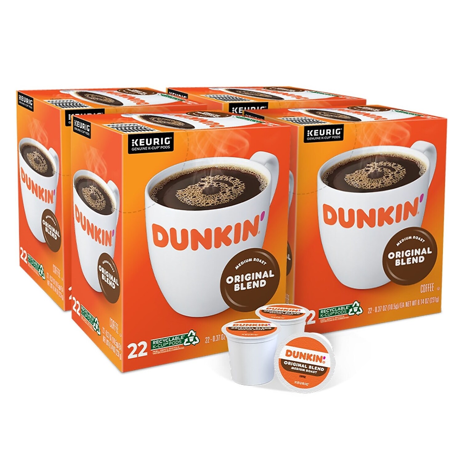 Dunkin Original Blend Coffee, Keurig® K-Cup® Pods, Medium Roast, 88/Carton (400845)