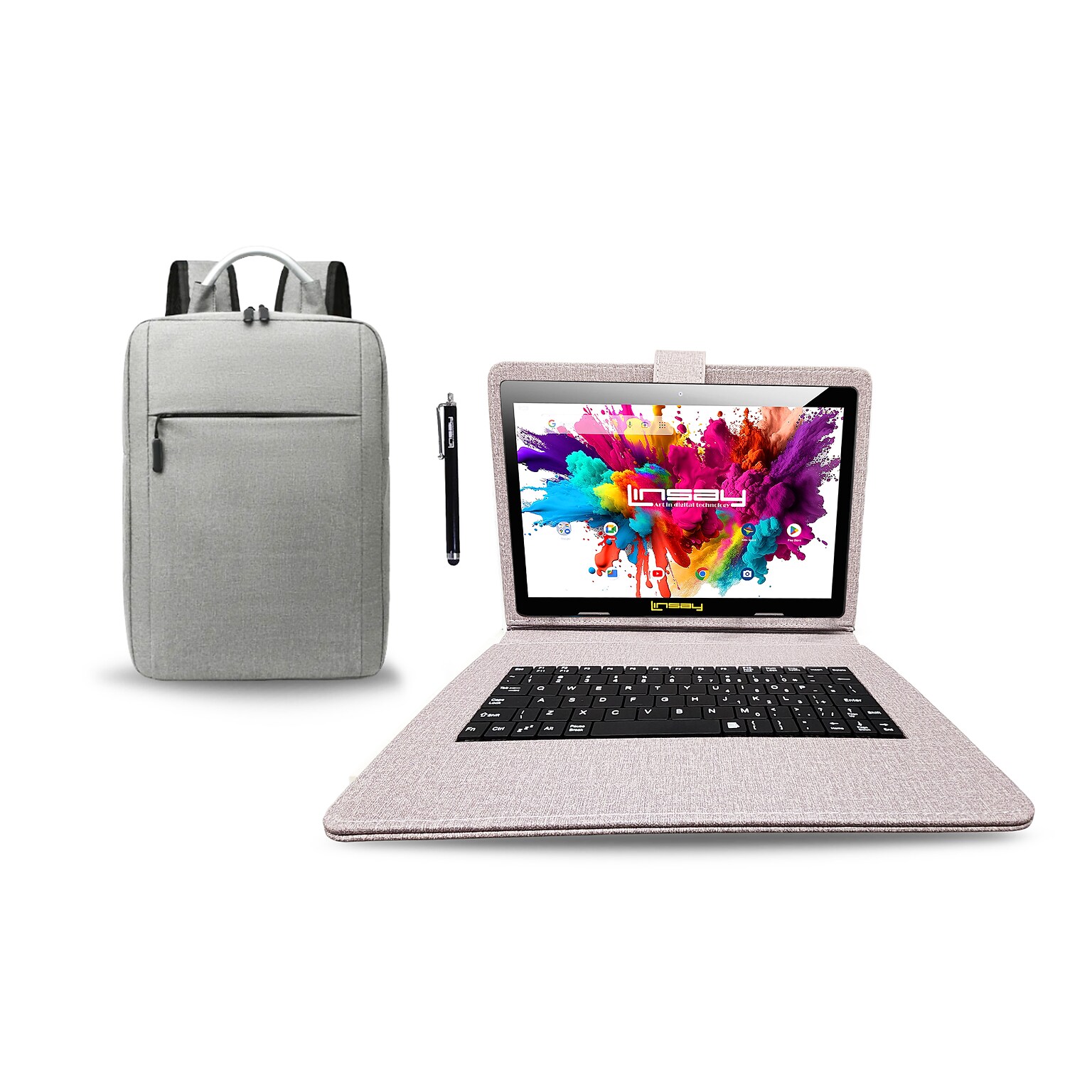 Linsay Octa Core 10.1 Tablet, 4GB RAM, 128GB Storage, Android 13, Bundled with Cloth Keyboard, Backpack and Stylus Pen