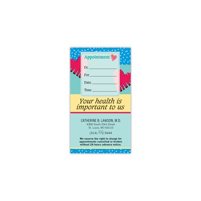 Medical Arts Press® Single-Imprint Peel-Off Sticker Appointment Cards; Hearts