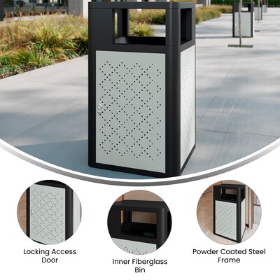 Flash Furniture Brooks Steel Indoor-Outdoor Trash Can with Locking Access Door, 31.4 Gallon, Black/Silver (UBOTB67WBLKSLV)