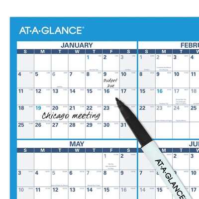 2026 AT-A-GLANCE 36" x 24" Yearly Dry Erase Wall Calendar, Reversible, White/Blue (PM200-28-26)