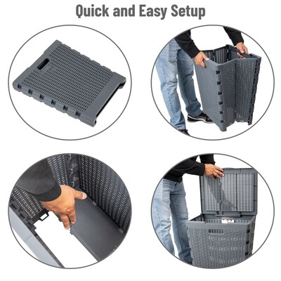 Mind Reader Basket Collection 16.11-Gallon Collapsible Hamper with Lid, Plastic, Gray (FOLHAMP61-GRY)