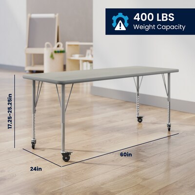 Flash Furniture Wren Rectangular Activity Table, 60" x 24", Height Adjustable, Light Gray Top/Silver Frame (XUA2460RECLGTPC)