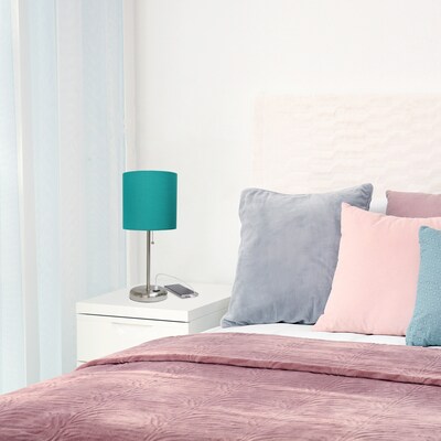 Creekwood Home Oslo 19.5" LED Table Lamp with USB Port, Brushed Steel/Teal Shade (CWT-2012-TL)