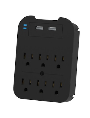 LAX 6-Outlet Surge Protector with 2 USB Ports, Black