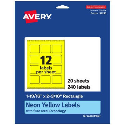 Avery Rectangle Laser/Inkjet Multipurpose Labels, 1-13/16 x 2-3/16, Neon Yellow (240/Pack)