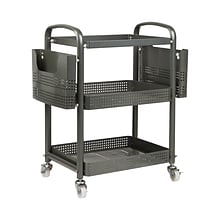 Mind Reader 2-Shelf Mobile File Organizer Utility Carts with Wheels, Silver (MFILEC-SIL)