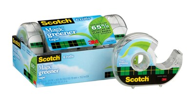Scotch Magic Greener Invisible Clear Tape Refill, 0.75 x 16.67 yds., 1 Core, 6 Rolls/Pack (6123)