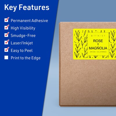 Avery Laser/Inkjet Rectangle Multipurpose Labels, 5 x 7, Neon Yellow, 80/Pack (94258)