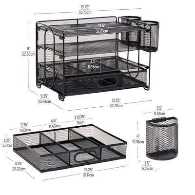 Mind Reader 3-Tier Metal Desk Organizer, Black (MESH4C-BLK)