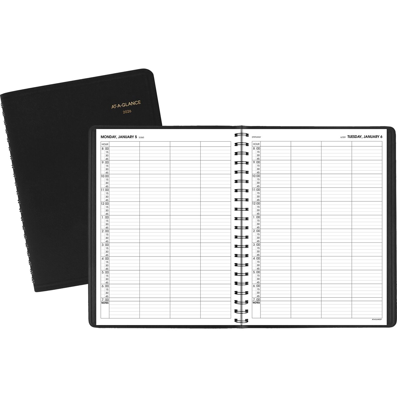 2026 AT-A-GLANCE 8 x 11 Calendar Year/Daily Appointment Book, Faux Leather Cover, Black (70-822-05-26)