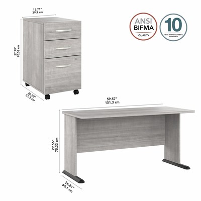Bush Business Furniture Studio A 60"W Computer Desk with 3 Drawer Mobile File Cabinet, Platinum Gray (STA002PGSU)