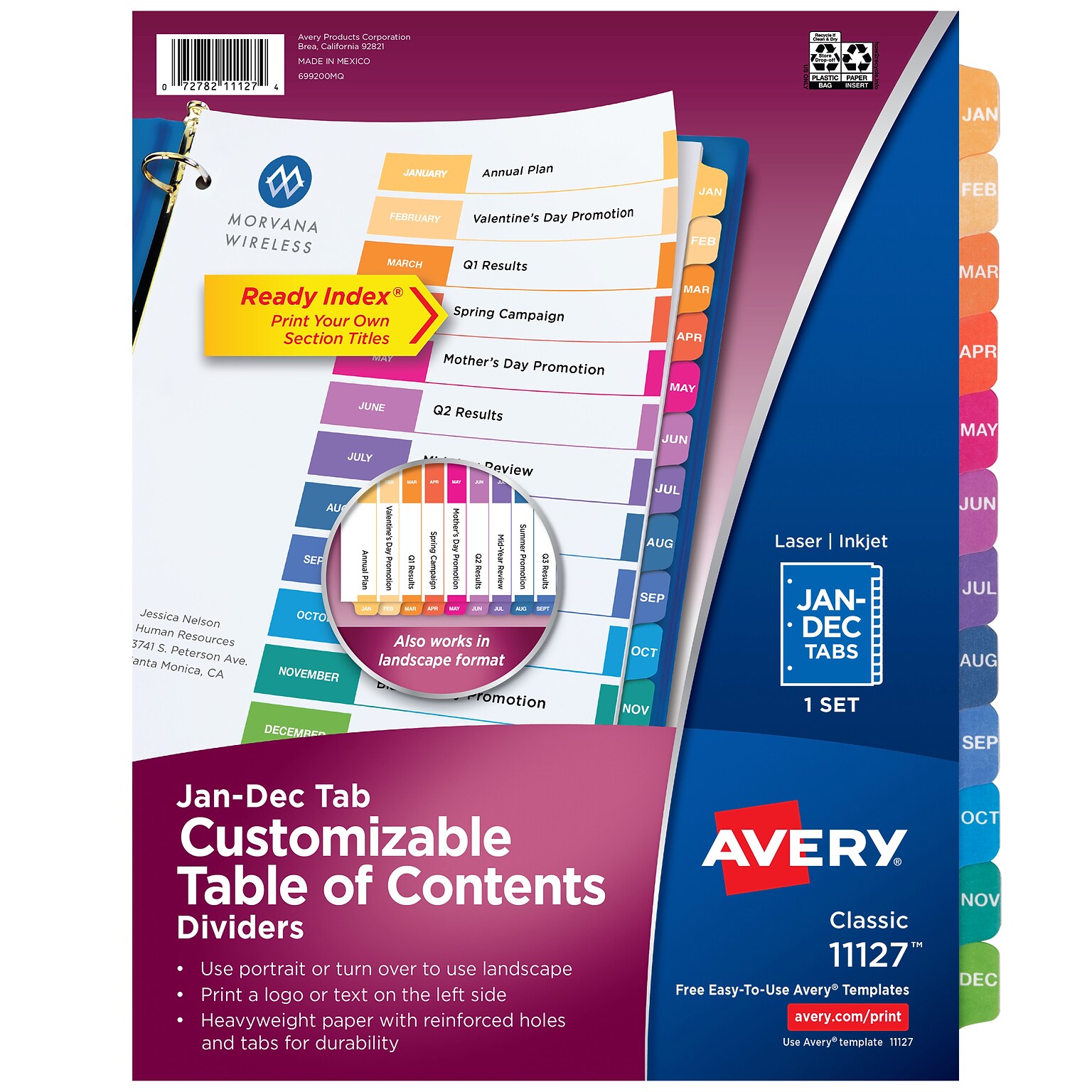 Avery Ready Index Table of Contents Pre-Printed Monthly Paper Divider, Jan - Dec Tabs, Multicolor, 1 Set (11127)