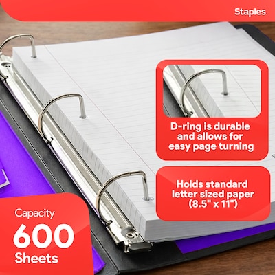Staples 3" 3-Ring Better Binder, D-Ring, Purple (20246)