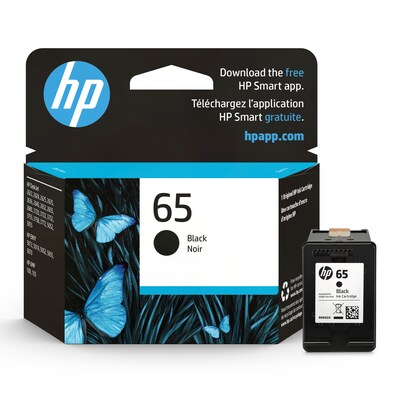 HP 65 Black Standard Yield Ink Cartridge, Prints Up to 120 Pages (N9K02AN#140)