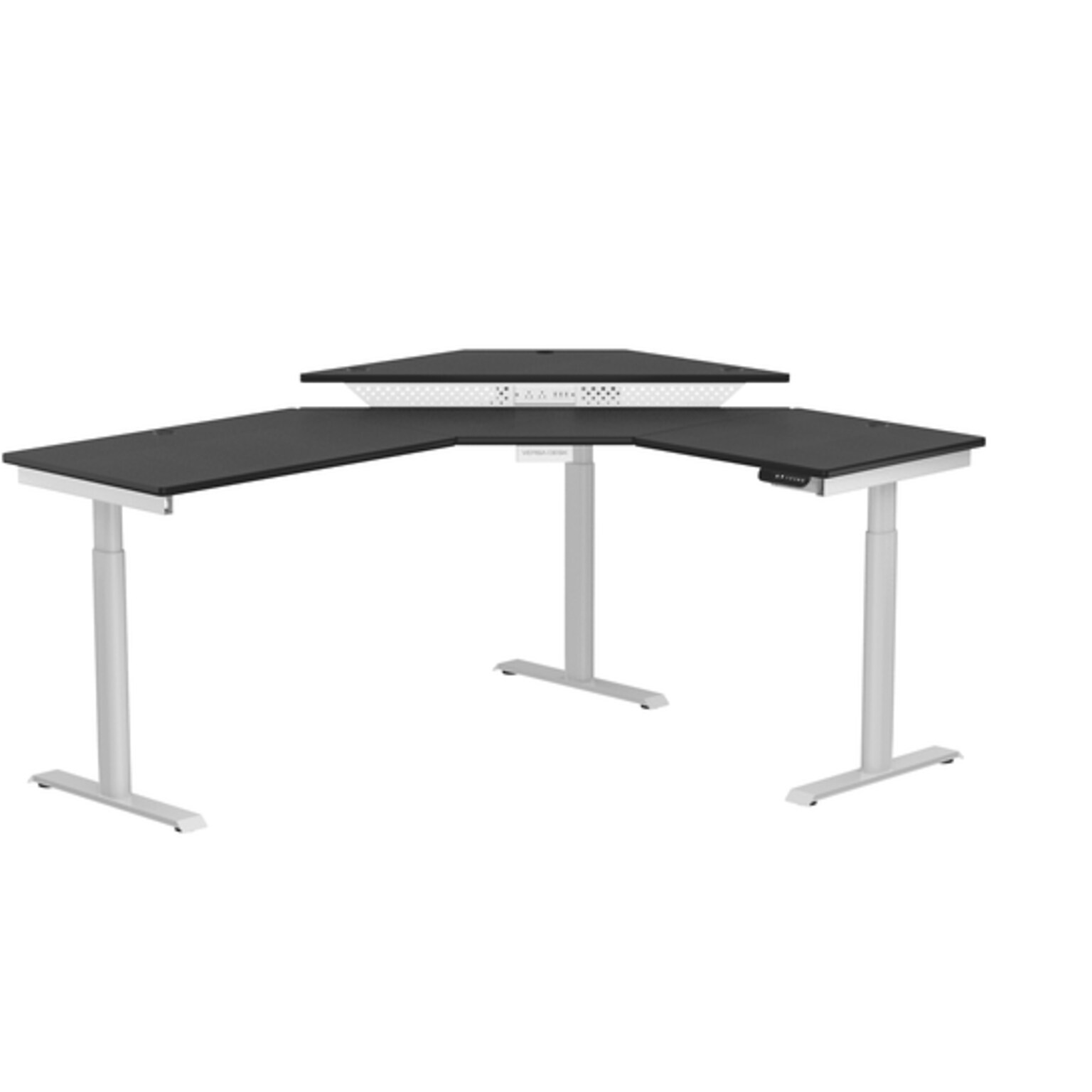 VersaDesk PowerLift 60W Electric Corner Adjustable Standing Desk, Black/White (PLCSD7260-WB-APP)