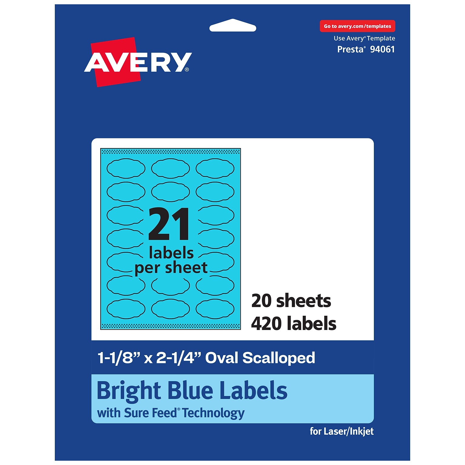 Avery Scalloped Decorative Edge Multipurpose Labels, 1-1/8 x 2-1/4, Bright Blue, 420/Pack (94061)