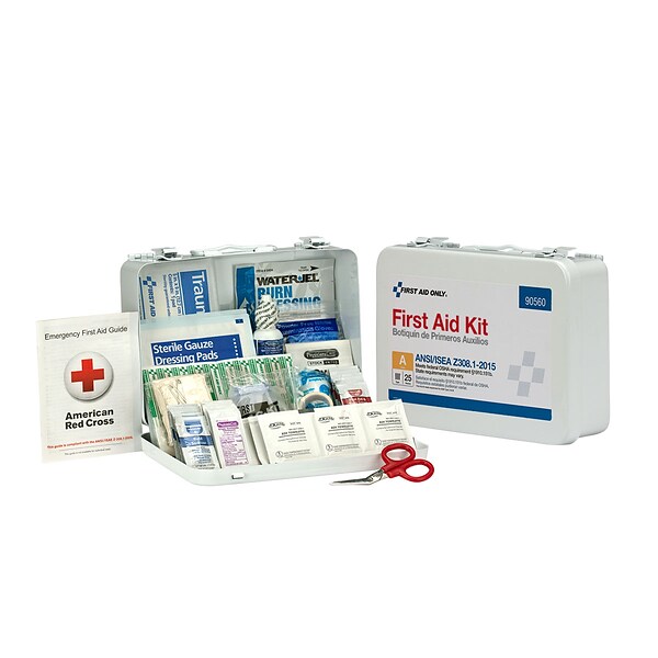 First Aid Only Bulk Metal First Aid Kit, ANSI A/ANSI 2015, 25 People, 89 Pieces, White (90560)