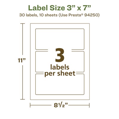Avery EcoFriendly Laser/Inkjet Rectangle Multipurpose Labels, 3" x 7", White, 30/Pack (94250)