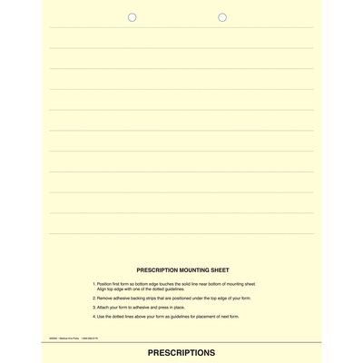 Medical Arts Press Mounting Sheets; Prescriptions, Adhesive Strip, Two Hole Punched
