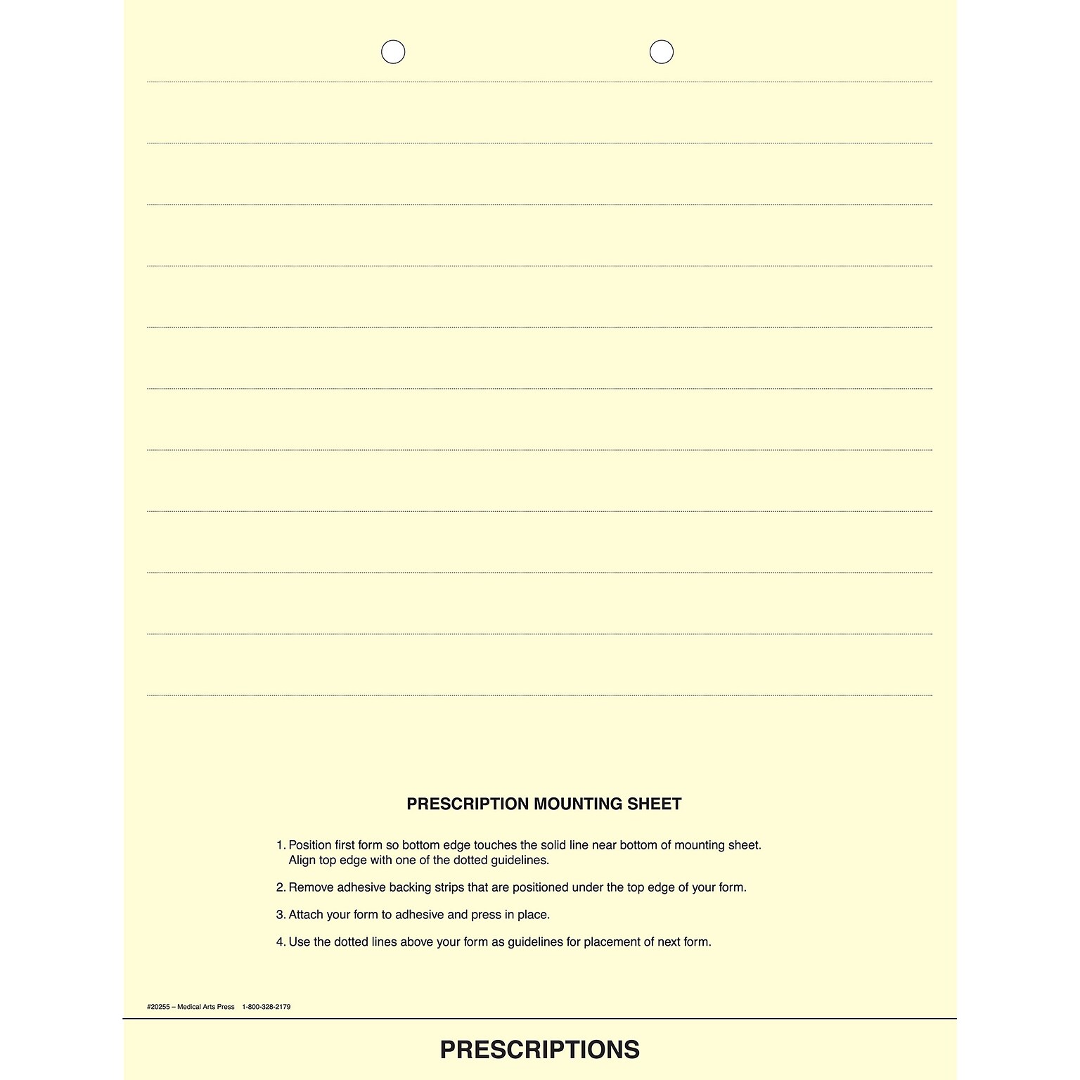 Medical Arts Press Mounting Sheets; Prescriptions, Adhesive Strip, Two Hole Punched
