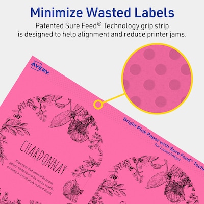 Avery Arched Laser/Inkjet Multipurpose Labels, 4.75" x 3.5", Bright Pink (320/Box)